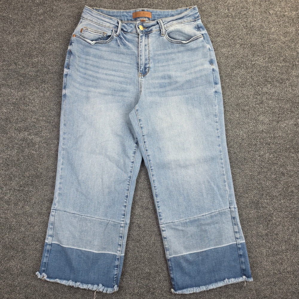 Judy Blue Wide Leg Crop Jeans Women's 14W High Rise Raw Hem Light Wash JB88705